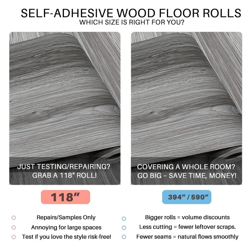 auxua Wood Grain Peel and Stick Floor Tiles â€“ 11.8â€ Width, Full Roll Length of 118" â€“ Versatile Design for Any Space, Grey Self Adhesive Vinyl Flooring, Waterproof and Non-Slip Features - Image 3