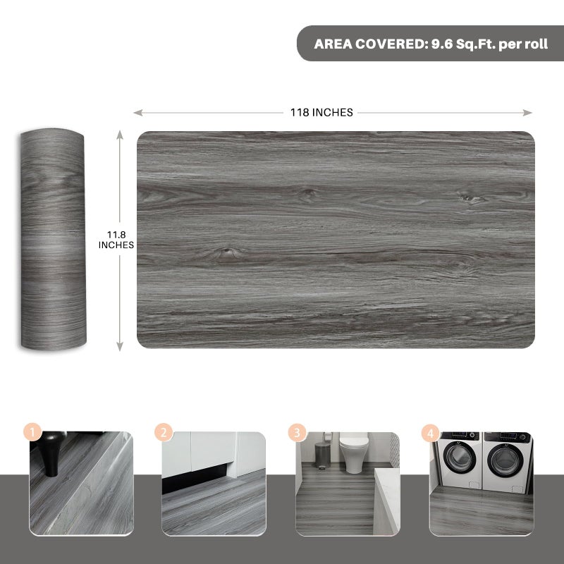 auxua Wood Grain Peel and Stick Floor Tiles â€“ 11.8â€ Width, Full Roll Length of 118" â€“ Versatile Design for Any Space, Grey Self Adhesive Vinyl Flooring, Waterproof and Non-Slip Features - Image 5