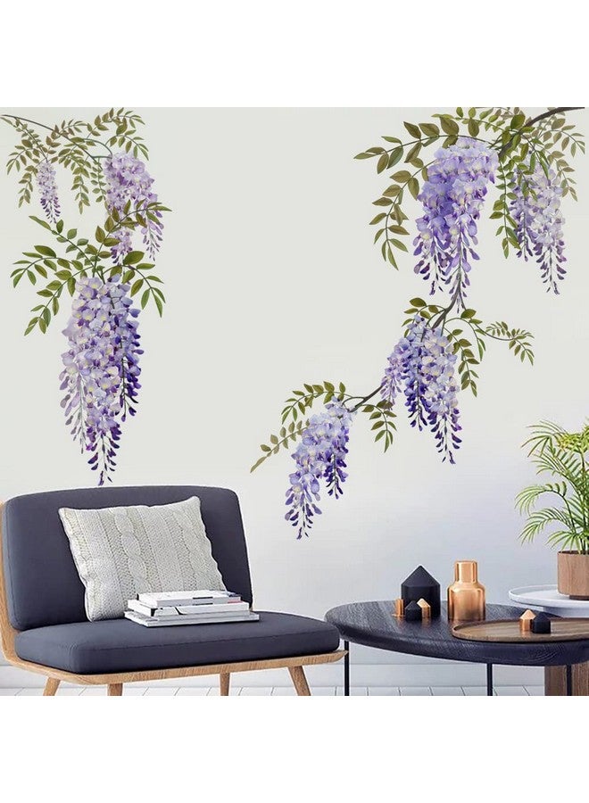 Runtoo Hanging Purple Flower Wall Art Stickers Wisteria Floral Wall Decal for Living Room Bedroom Baby Girls Nursery Wall Decor - Image 1