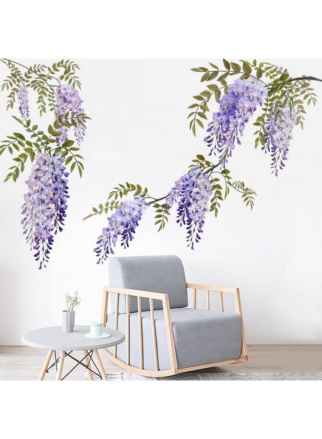 Runtoo Hanging Purple Flower Wall Art Stickers Wisteria Floral Wall Decal for Living Room Bedroom Baby Girls Nursery Wall Decor - Image 2