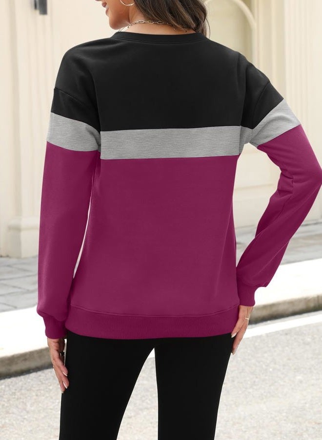 TICTICMISS Womens Sweatshirts Half Zip Fleece Pullover Tops Color Block Quarter Zipper Hoodies Fall Winter Clothes, Black-gray-purple, XXL - Image 3