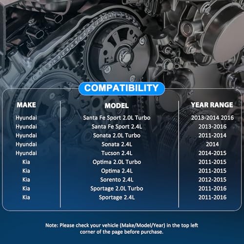 FIWARY Timing Chain Kit with VVT Gear 243502G750 for Kia Sorento Sportage Hyundai Santa Fe Sonata 2.4L 2.0L G4KJ Engine Direct OE Replacement - Image 3