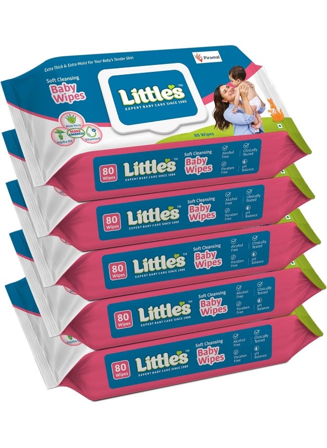 Little's - Little's Soft Cleansing Baby Wipes Lid, 80 Wipes (Pack of 5) - Image 1