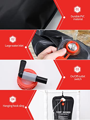 DkOvn 2 Pack Solar Shower Bag, 5 Gallons/20L Camping Shower Bag, Portable Shower Bag with Removable Hose and On-Off Switchable Shower Head for Camping Beach Swimming Outdoor Traveling - Image 4