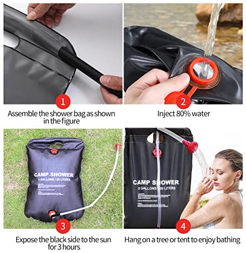 DkOvn 2 Pack Solar Shower Bag, 5 Gallons/20L Camping Shower Bag, Portable Shower Bag with Removable Hose and On-Off Switchable Shower Head for Camping Beach Swimming Outdoor Traveling - Image 5