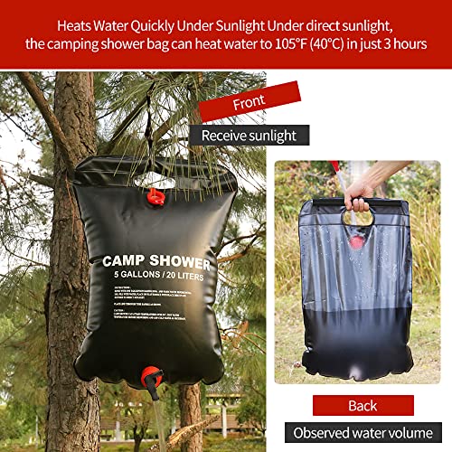 DkOvn 2 Pack Solar Shower Bag, 5 Gallons/20L Camping Shower Bag, Portable Shower Bag with Removable Hose and On-Off Switchable Shower Head for Camping Beach Swimming Outdoor Traveling - Image 3