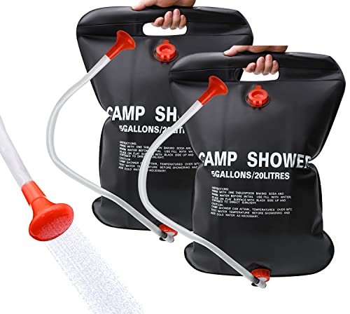 DkOvn 2 Pack Solar Shower Bag, 5 Gallons/20L Camping Shower Bag, Portable Shower Bag with Removable Hose and On-Off Switchable Shower Head for Camping Beach Swimming Outdoor Traveling - Image 1
