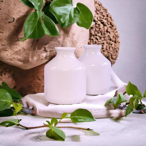 Mkd2 Rise Ceramic Reed Diffuser Pot I Empty Aroma Pot, Set of 2 (White) for Home Décor, Decoration, Fragrance, Gifts - Image 2