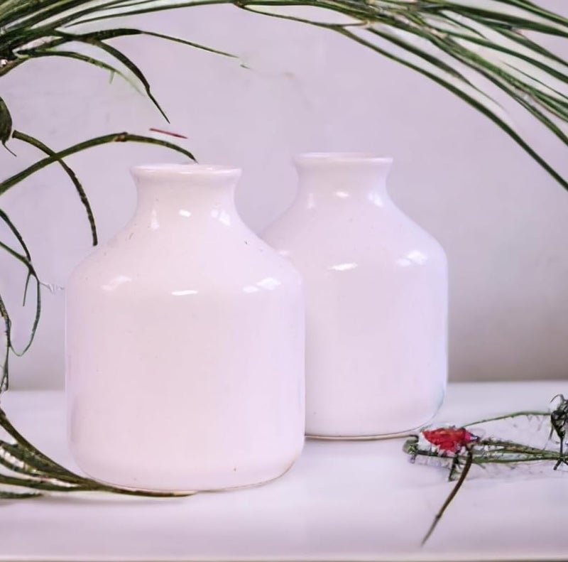 Mkd2 Rise Ceramic Reed Diffuser Pot I Empty Aroma Pot, Set of 2 (White) for Home Décor, Decoration, Fragrance, Gifts - Image 1