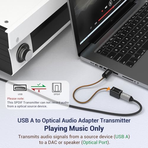 Cubilux USB A to TOSLINK Optical Audio Adapter, Unidirectional USB Type A to SPDIF Digital Converter, S/PDIF Transmitter for Computer Laptop PC PS5/4 ONLY, NOT for TV Or Other Devices - Image 4