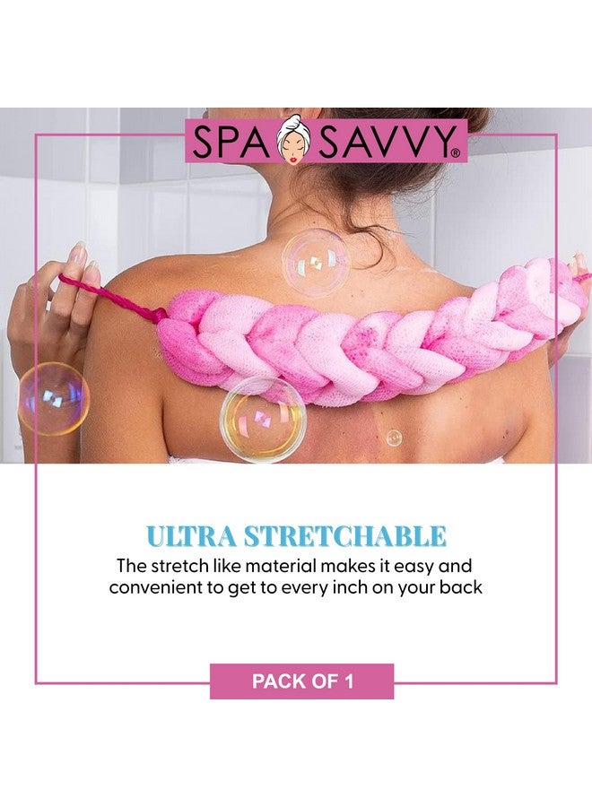 Spa Savvy Bath Loofah Body Scrubber With Rope Handles, Long Stretch Shower Back Sponge, Back Scrubber Mesh Exfoliating Braided Body Scrub For Men And Women, Pink - Image 4