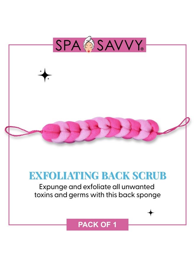 Spa Savvy Bath Loofah Body Scrubber With Rope Handles, Long Stretch Shower Back Sponge, Back Scrubber Mesh Exfoliating Braided Body Scrub For Men And Women, Pink - Image 2