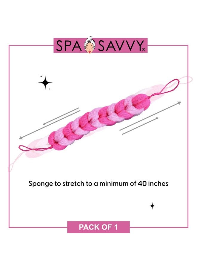 Spa Savvy Bath Loofah Body Scrubber With Rope Handles, Long Stretch Shower Back Sponge, Back Scrubber Mesh Exfoliating Braided Body Scrub For Men And Women, Pink - Image 5