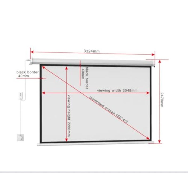Motorized Projector Screen 150 Inch 4:3, Electric Projection Screen with Remote Control, Wall and Ceiling Mount, Quiet Motor for Office, School and Conferen 332x248cm - Image 2