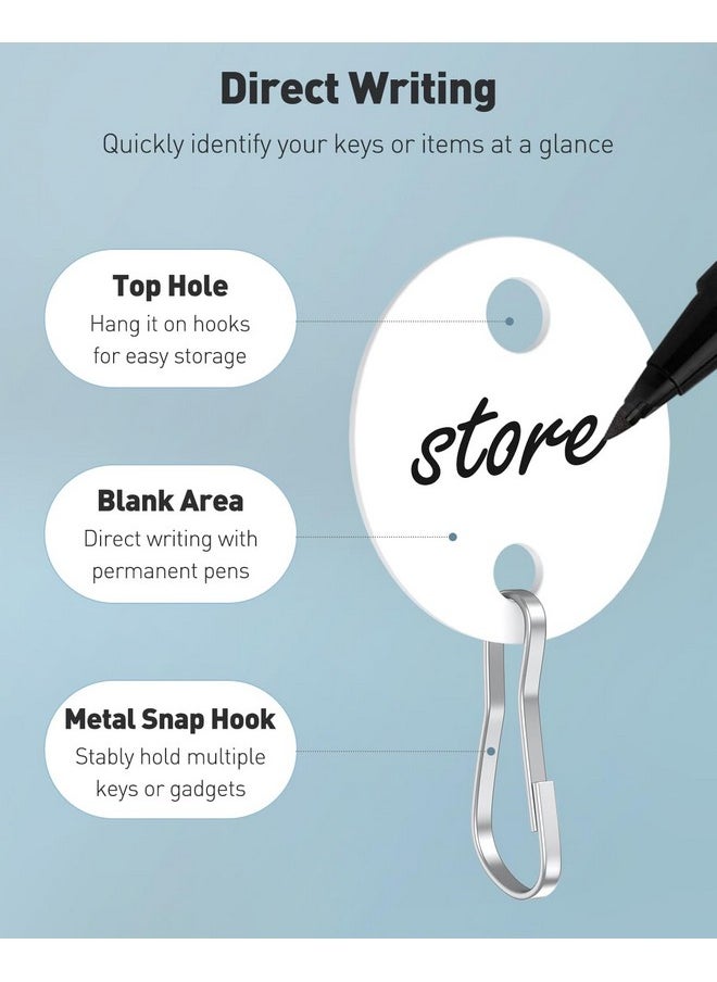 Uniclife 50 Pcs Key Tags 1 Inch Plastic Key Chain Tags With Metal Snap Hooks Double-Sided Writable White Tags Sturdy Key Item Identifiers For Home And Office  - Image 2