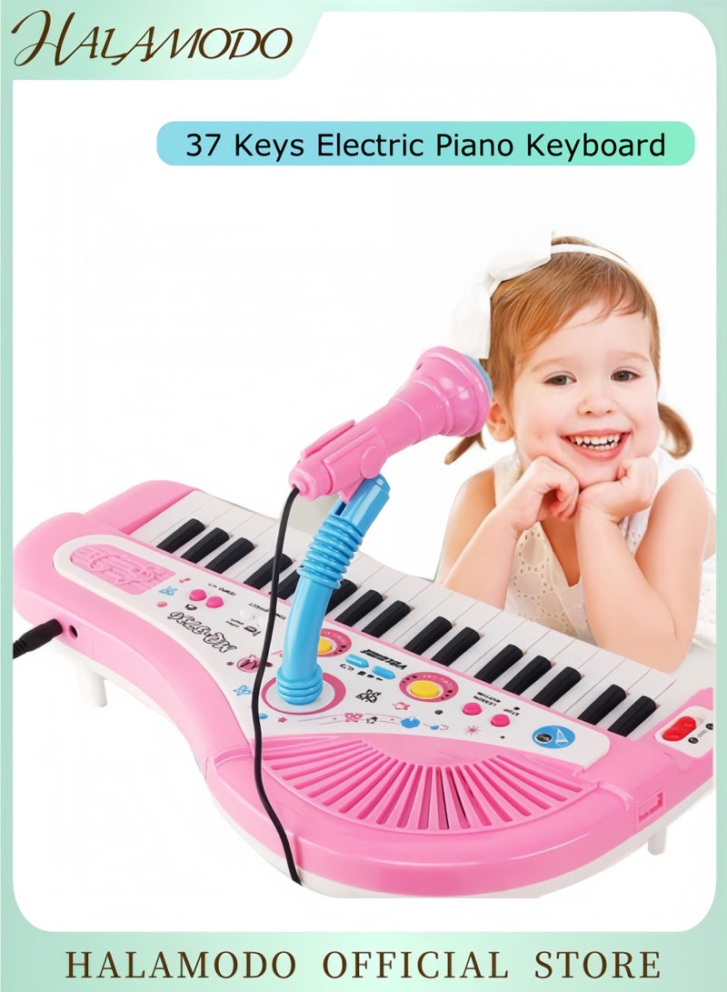 HALAMODO Kids Electric Keyboard with Wired Microphone 37 Keys Portable Digital Musical Karaoke Piano Keyboard for Beginners Musical Toy for 3/4/5/6 Year Old Girls Boys  - Image 1