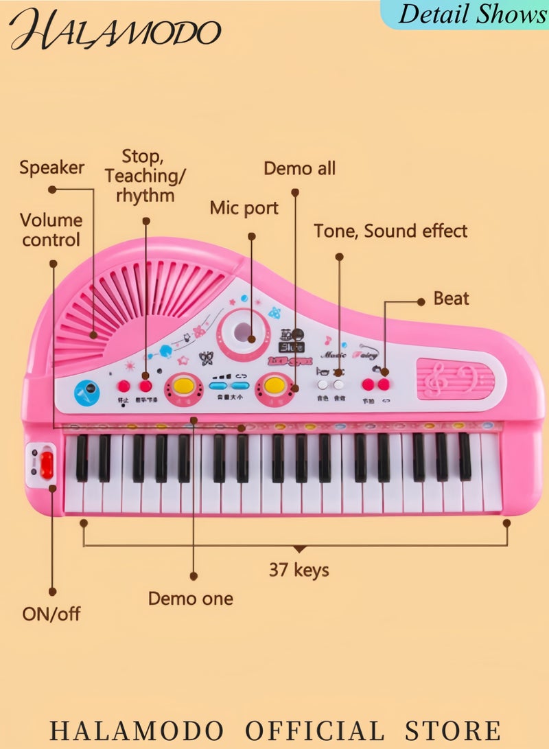 HALAMODO Kids Electric Keyboard with Wired Microphone 37 Keys Portable Digital Musical Karaoke Piano Keyboard for Beginners Musical Toy for 3/4/5/6 Year Old Girls Boys  - Image 2