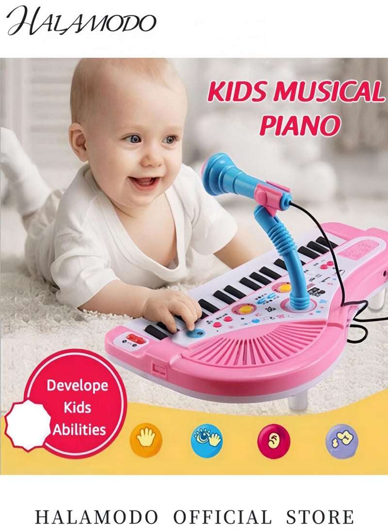 HALAMODO Kids Electric Keyboard with Wired Microphone 37 Keys Portable Digital Musical Karaoke Piano Keyboard for Beginners Musical Toy for 3/4/5/6 Year Old Girls Boys  - Image 3
