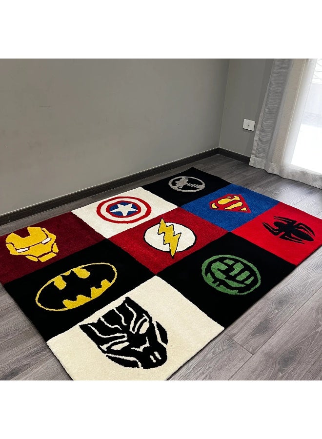 Carpetivity Super Heroes Kids Carpet – a soft, tufted area rug designed for children’s rooms, ideal for bedrooms and playrooms. Dry clean only.  - Image 1