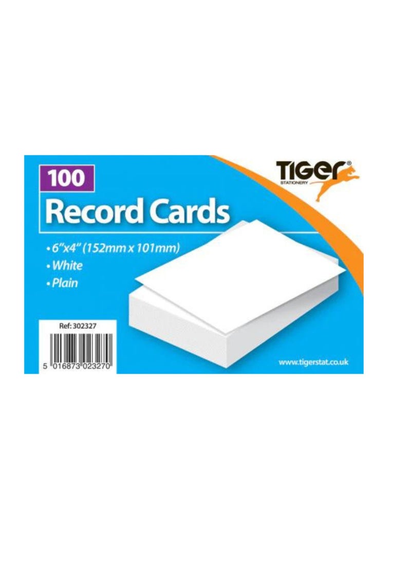 TIGER RECORD CARDS WHITE 6X4" 100 SHEETS PACK OF 3 - Image 1