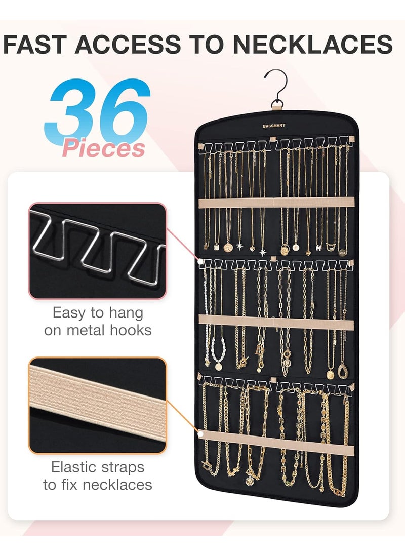 BAGSMART BAGSMART Hanging Jewelry Organizer with Small Cosmetic Bag Elegant Roomy Makeup Bags Necklace Holder Antitangle Earrings Rings Hanger with 20 Jewelry Bags  - Image 2