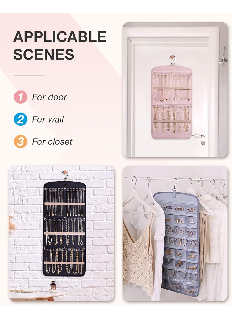 BAGSMART BAGSMART Hanging Jewelry Organizer with Small Cosmetic Bag Elegant Roomy Makeup Bags Necklace Holder Antitangle Earrings Rings Hanger with 20 Jewelry Bags  - Image 5