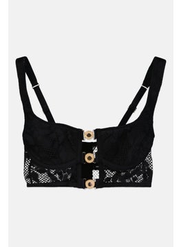 UNDIZ Women Lace Detail Lightly Padded Bralette, Black  - Image 1