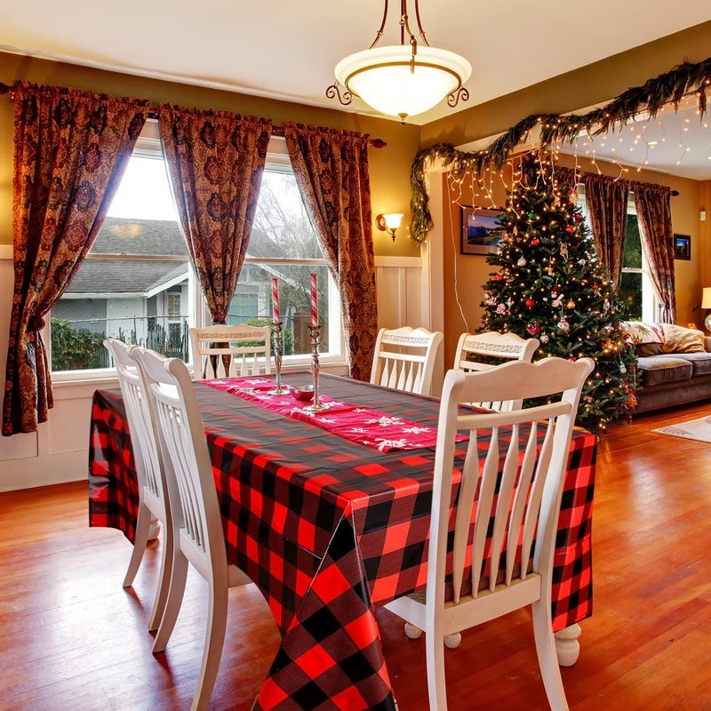 BOAO Christmas Plastic Buffalo Plaid Tablecloth Red and Black Buffalo Checked Tablecloth Picnic Table Cover Holiday Cottage Decorations Table Cover for Camping Party Favors Supplies6 Pieces - Image 4