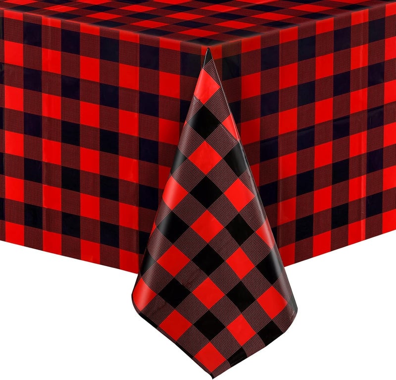 BOAO Christmas Plastic Buffalo Plaid Tablecloth Red and Black Buffalo Checked Tablecloth Picnic Table Cover Holiday Cottage Decorations Table Cover for Camping Party Favors Supplies6 Pieces - Image 1