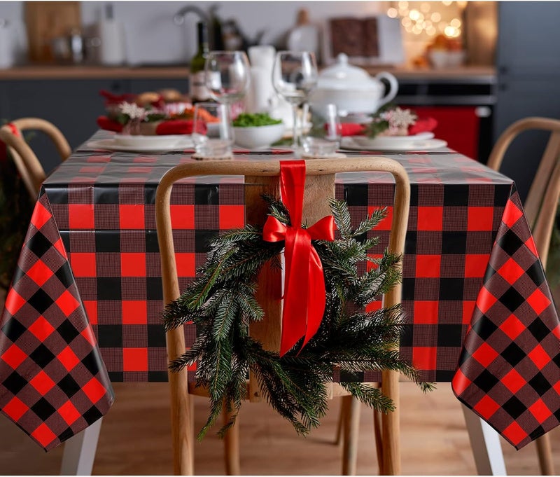 BOAO Christmas Plastic Buffalo Plaid Tablecloth Red and Black Buffalo Checked Tablecloth Picnic Table Cover Holiday Cottage Decorations Table Cover for Camping Party Favors Supplies6 Pieces - Image 5
