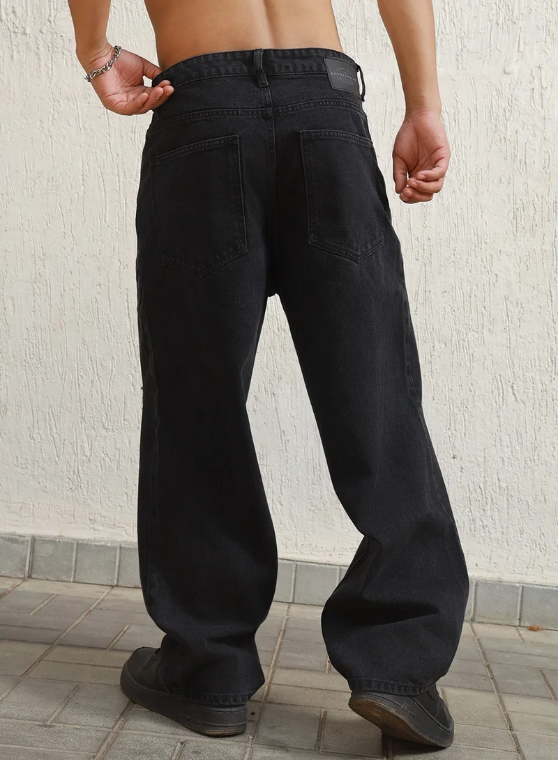هوبرهولمي Baggy Black Distressed Jeans for Men, Mildly Distressed Look