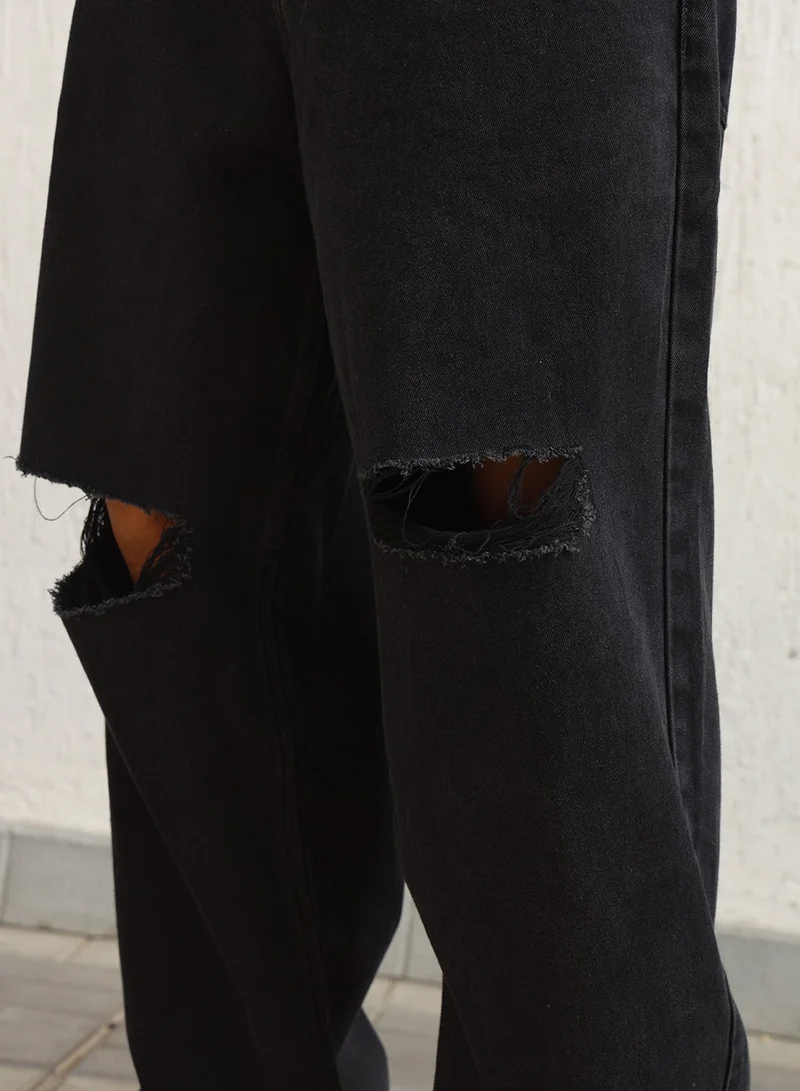 هوبرهولمي Baggy Black Distressed Jeans for Men, Mildly Distressed Look