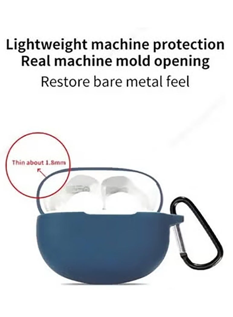 Silicone Protective Case for Realme Buds T100 Earphones with Keychain Cover (Blue) - Image 2