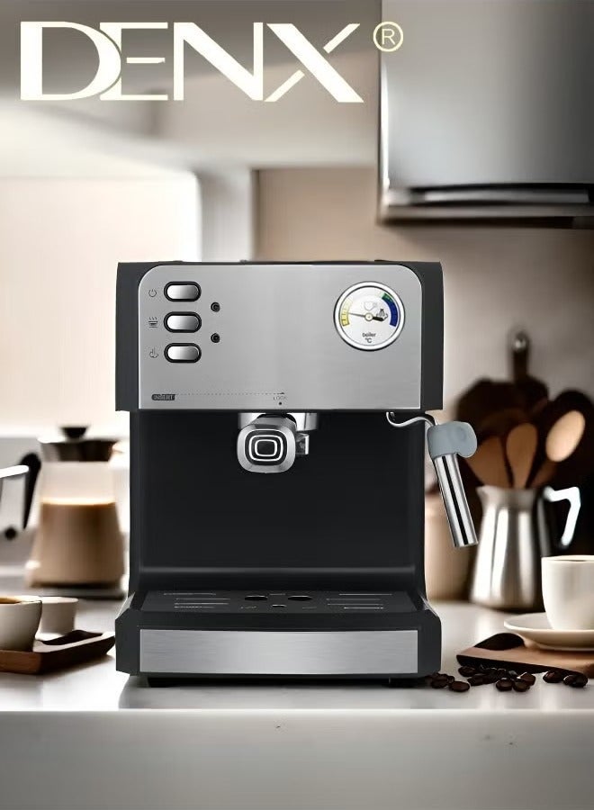 Denx Espresso Coffee Machine for Home, 1.6L Capacity, 850W Power, with Milk Frother, Cappuccino & Latte Maker, Equipped with Steamer, Metal Filter, and Temperature Indicator - Image 3