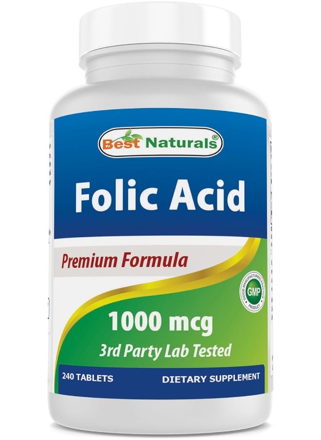 Best Naturals Folic Acid 1000 Mcg (Vitamin B9), 240 Tablets  - Image 1
