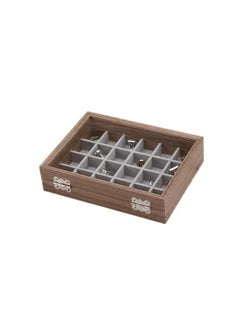 Wooden Box and Box for Rings Jewelry Accessories - Glass Cover and Divider -24 Box -(21 * 16cm)-Brown