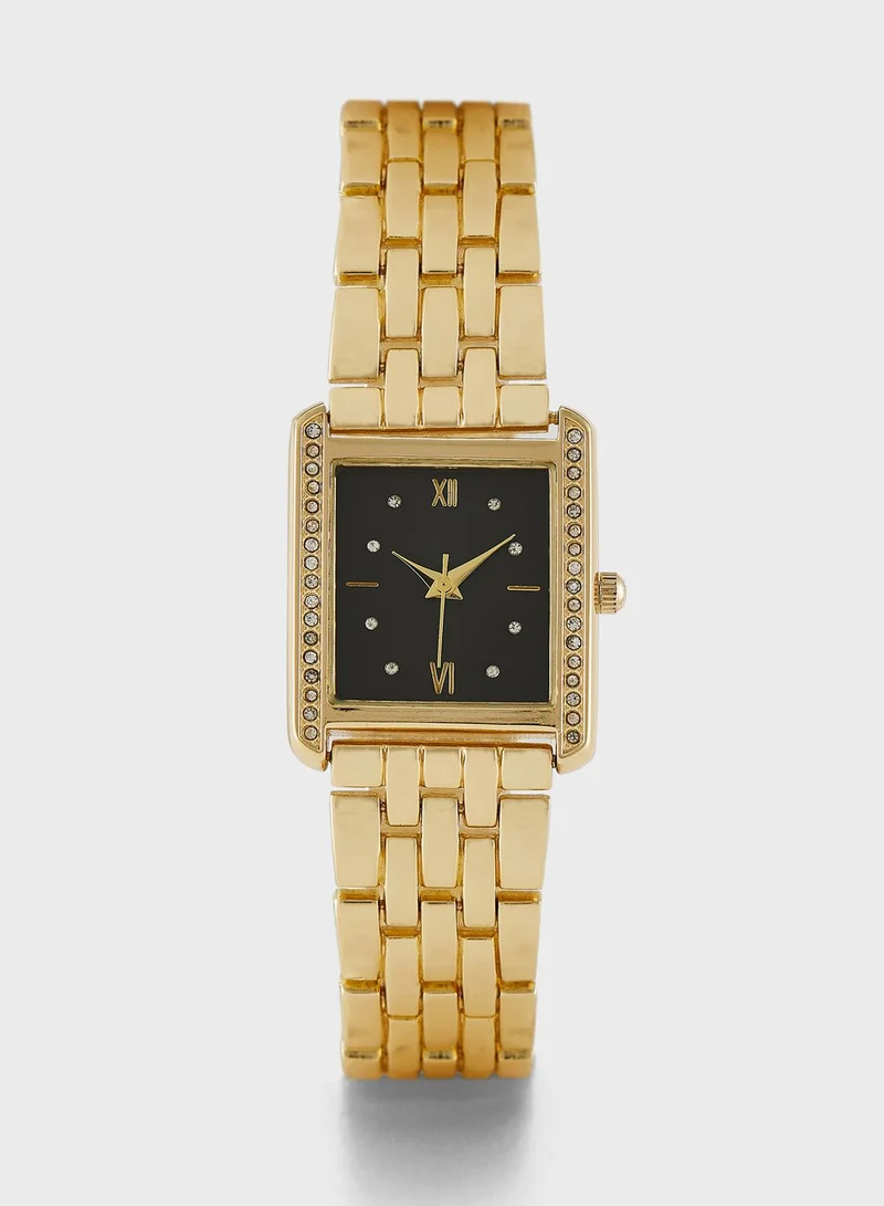 ELLA Rhinestone Square Dial Metal Strap Analogue Watch
