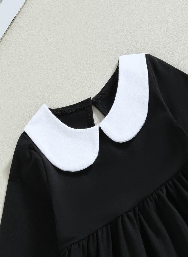 Lamuusaa Toddler Baby Girl Halloween Outfit Doll Collar Black Long Sleeve Dress A-Line Dress Halloween Dress Costumes - Image 4