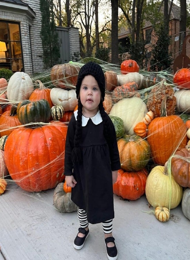 Lamuusaa Toddler Baby Girl Halloween Outfit Doll Collar Black Long Sleeve Dress A-Line Dress Halloween Dress Costumes - Image 3