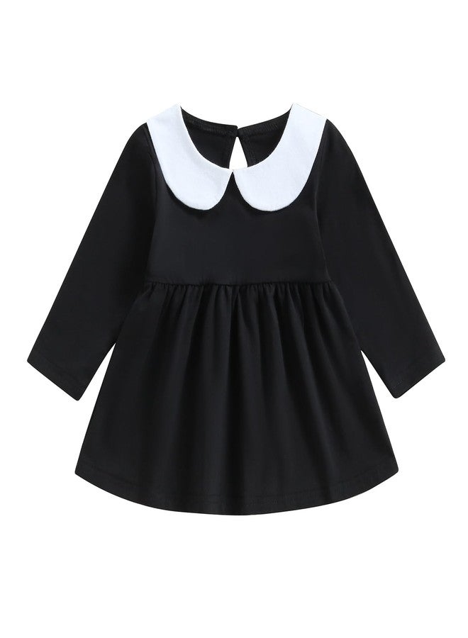 Lamuusaa Toddler Baby Girl Halloween Outfit Doll Collar Black Long Sleeve Dress A-Line Dress Halloween Dress Costumes - Image 1