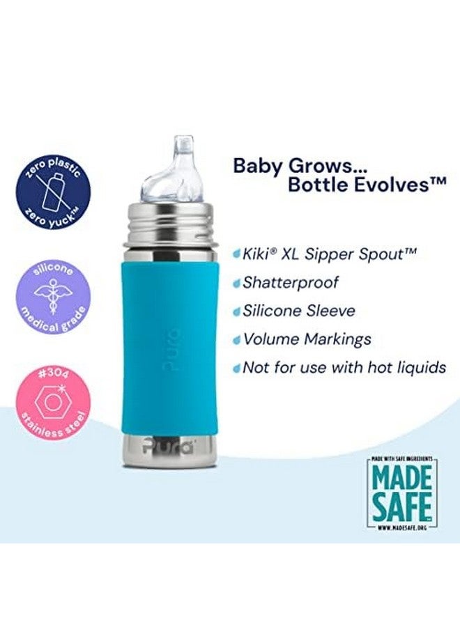 Pura Kiki 11oz/325ml Stainless Steel Sippy Cup Bottle w/Sleeve, Plastic-Free, MadeSafe Certified, Medical-Grade XL Silicone Sipper Spout Fast Flow for Kids, Toddlers, Babies & Infant - Moss - Image 3