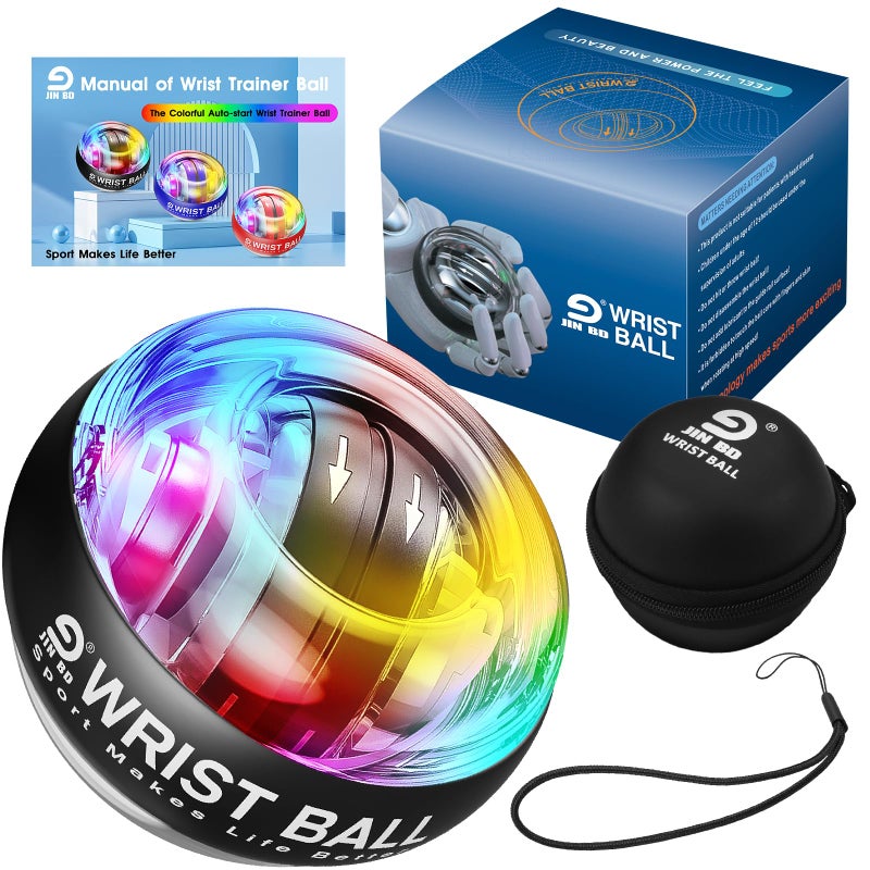 JIN BD Wrist Trainer Ball Auto-Start Wrist Strengthener Gyroscopic Forearm Exerciser Gyro Ball for Strengthen Arms, Fingers, Wrist Bones and Muscles with LED Light, (Silver Metal) - Image 2
