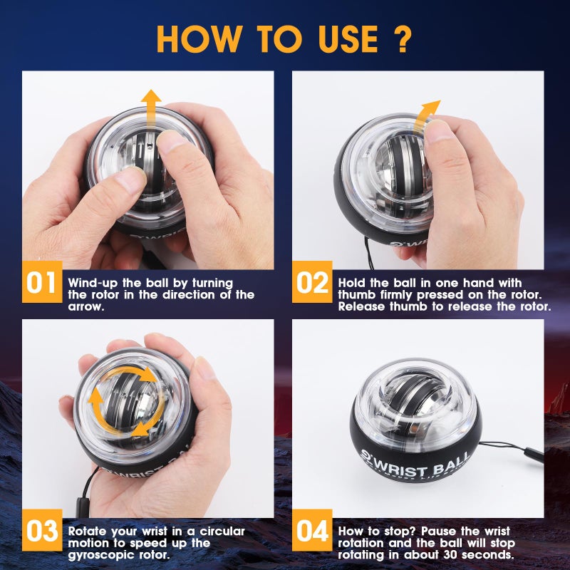 JIN BD Wrist Trainer Ball Auto-Start Wrist Strengthener Gyroscopic Forearm Exerciser Gyro Ball for Strengthen Arms, Fingers, Wrist Bones and Muscles with LED Light, (Silver Metal) - Image 5