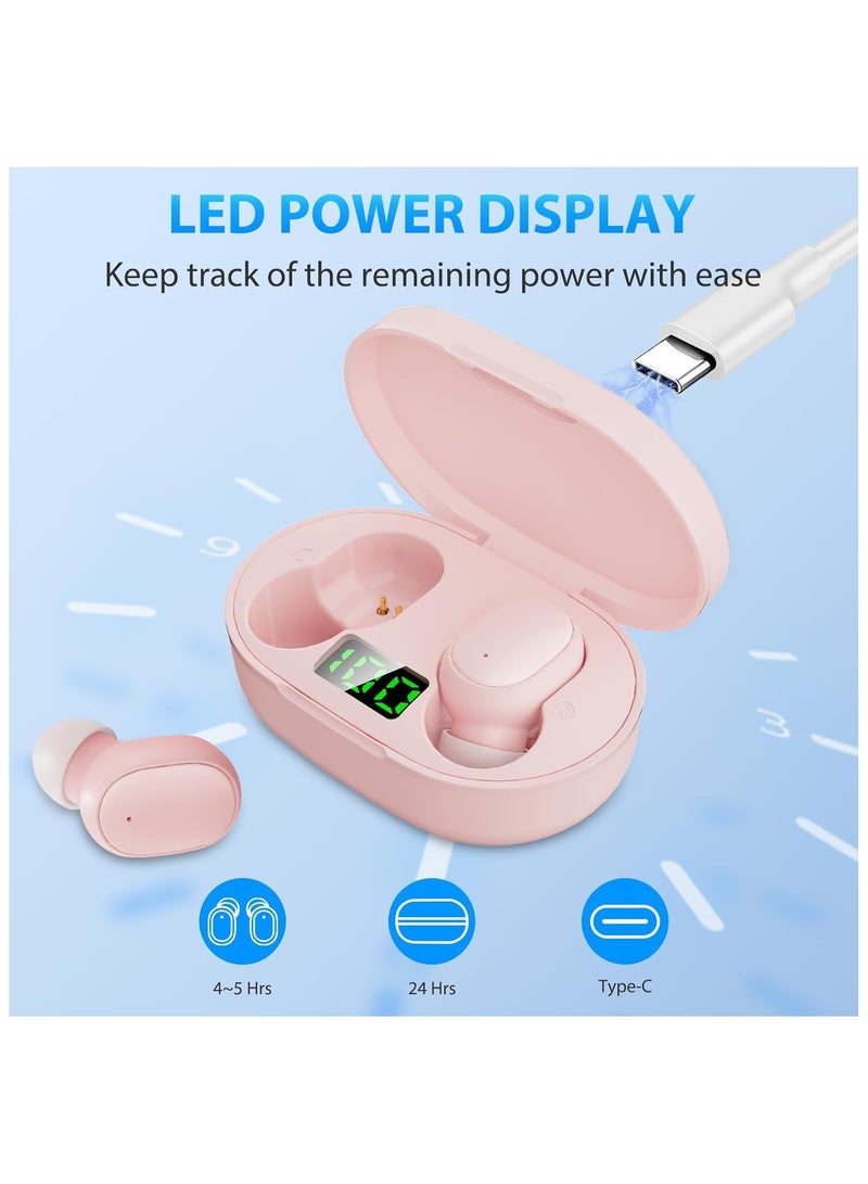 Digipace Wireless Headphones , Bluetooth 5.4 Headphones, Stereo Sound Sweatproof in Ear Wireless Earphones with Microphone, Playtime  Long LED Display  (Pink) - Image 3