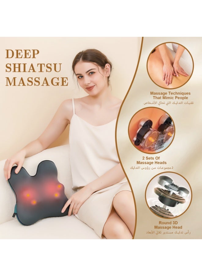 نونك جهاز تدليك الظهر اللاسلكي مع الحرارة، وسادة تدليك للظهر والرقبة محمولة ولاسلكية، وسادة تدليك للعمود الفقري العنقي والرقبة والخصر والكتف وأسفل الظهر والجسم لتخفيف آلام العضلات والأنسجة العميقة والكراسي والسيارات وسادة تدليك الجسم متعددة الوظائف - Image 4