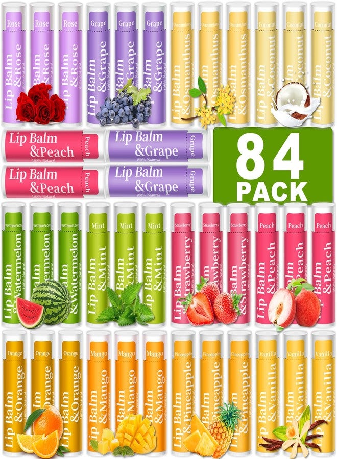 RBUGR 84 Pack of Lip Balm, 12 Flavored Lip Balms Natural Organic Vitamin E Lip Balm Pack for Dry Cracked Lips, Moisturising Lip Balm Bulk Gifts Stocking Stuffers Party Favors(4.2g/0.15oz) - Image 1