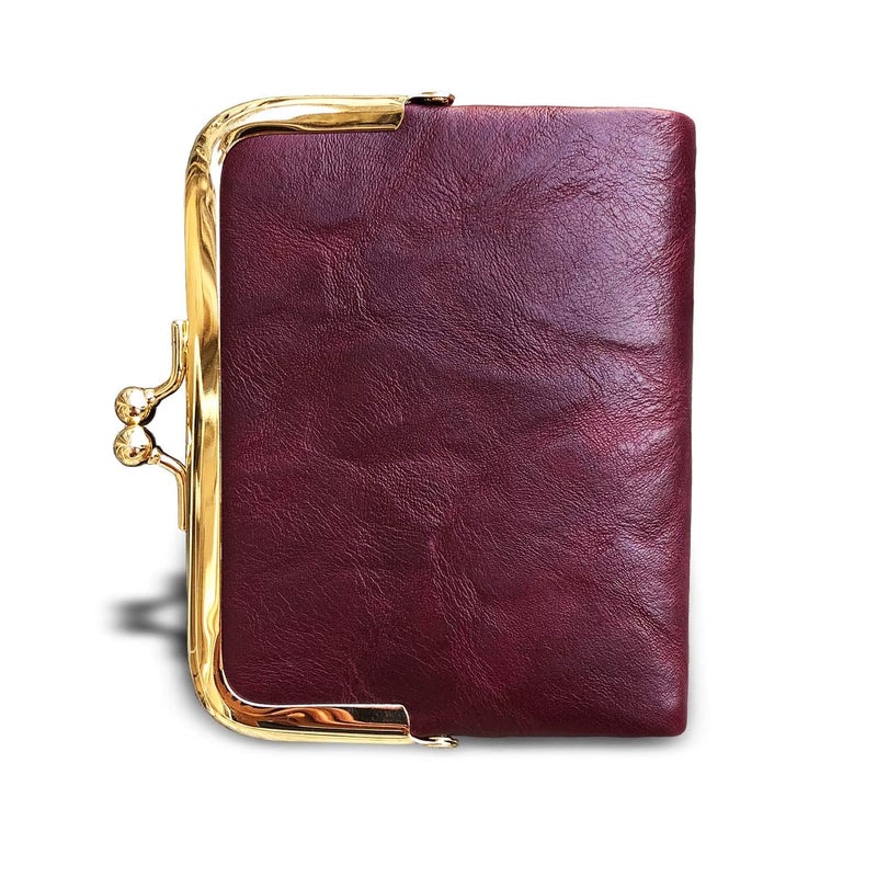 AOXONEL Womens Wallet Small Rfid Ladies Compact Bifold Leather Vintage Coin Purse With Zipper and Kiss Lock (Purple) - Image 3