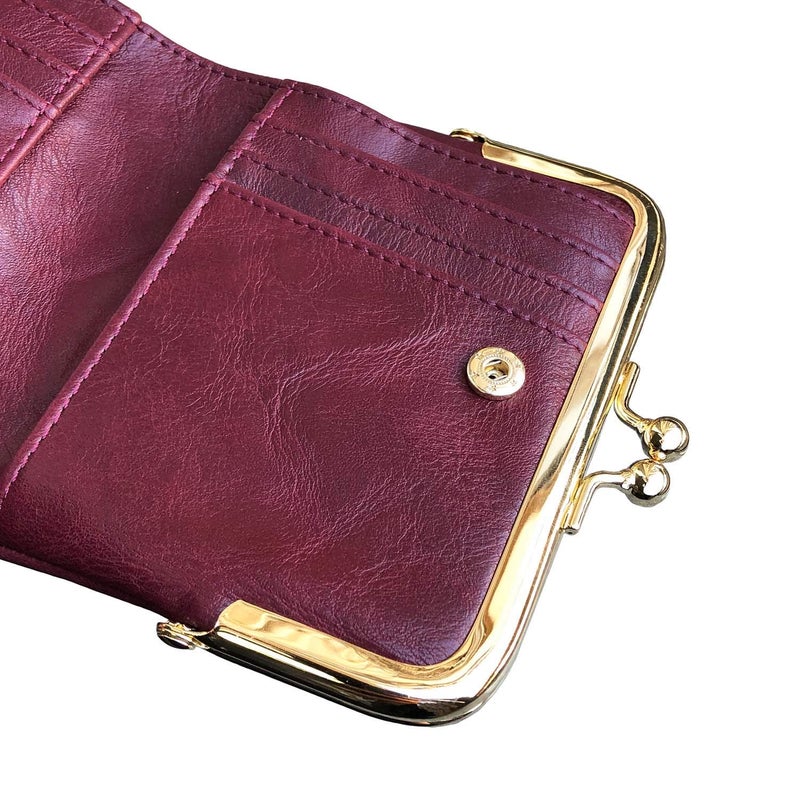AOXONEL Womens Wallet Small Rfid Ladies Compact Bifold Leather Vintage Coin Purse With Zipper and Kiss Lock (Purple) - Image 5