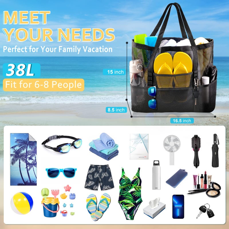 SRISE Mesh Beach Bag - Large Tote Bag for Family , Toys & Vacation Essentials - Image 3