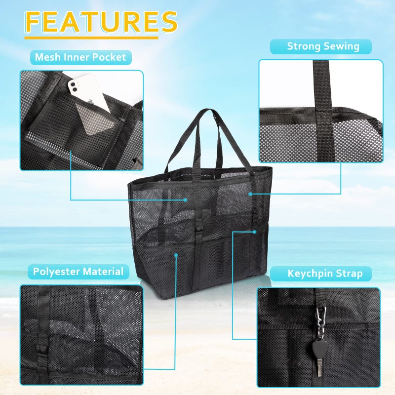 SRISE Mesh Beach Bag - Large Tote Bag for Family , Toys & Vacation Essentials - Image 4